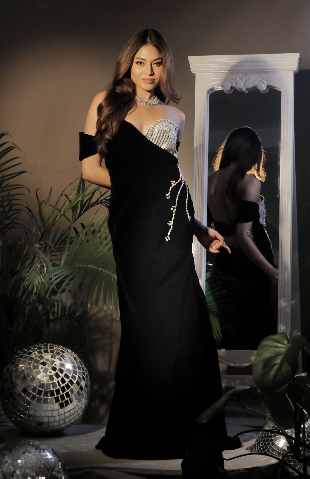 Black off shoulder velvet