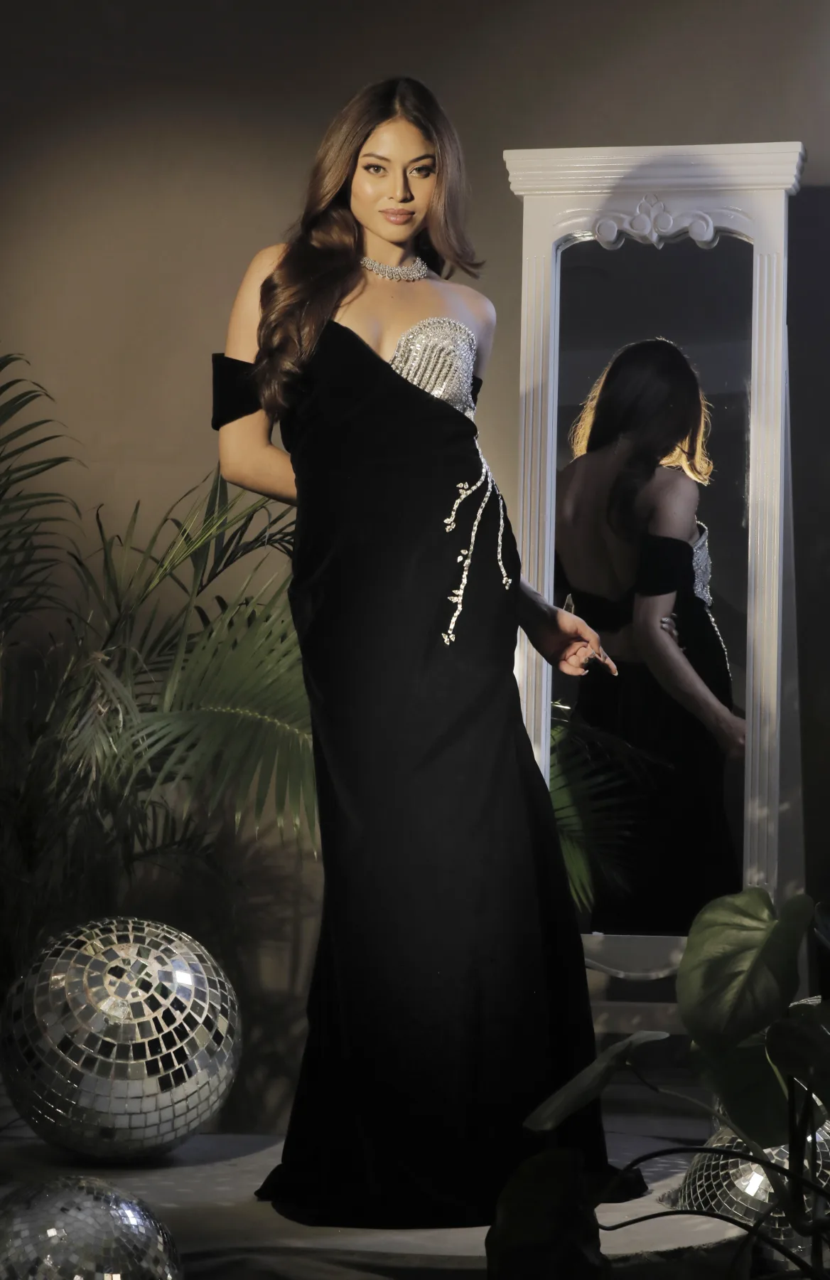 Black Off Shoulder Velvet