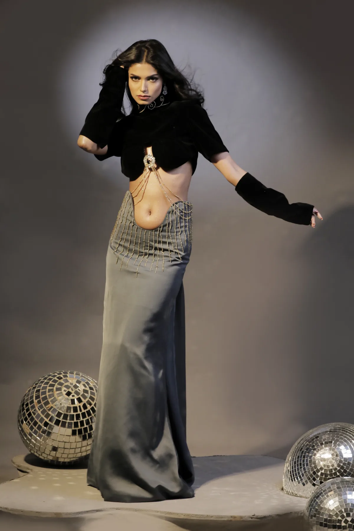 Velvet Cropped Bolero Maxi Skirt