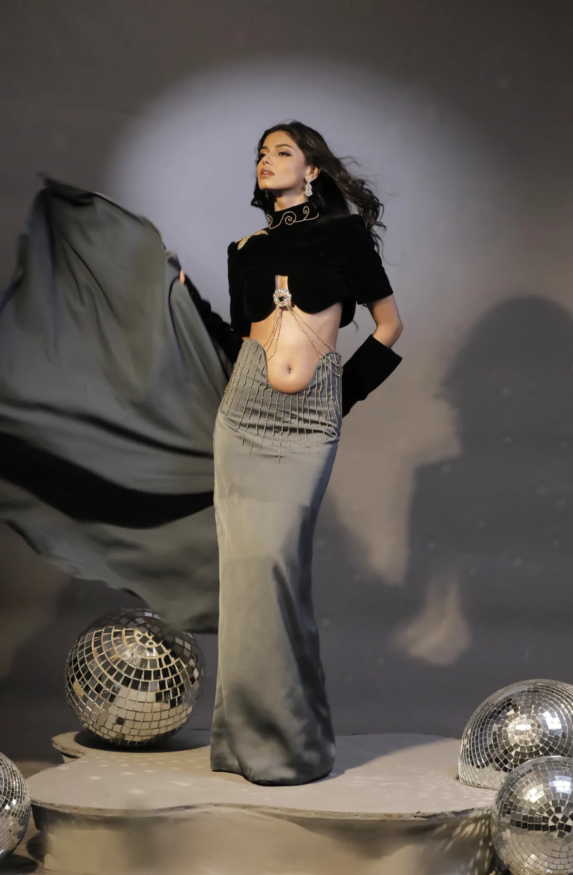 Velvet Cropped Bolero Maxi Skirt
