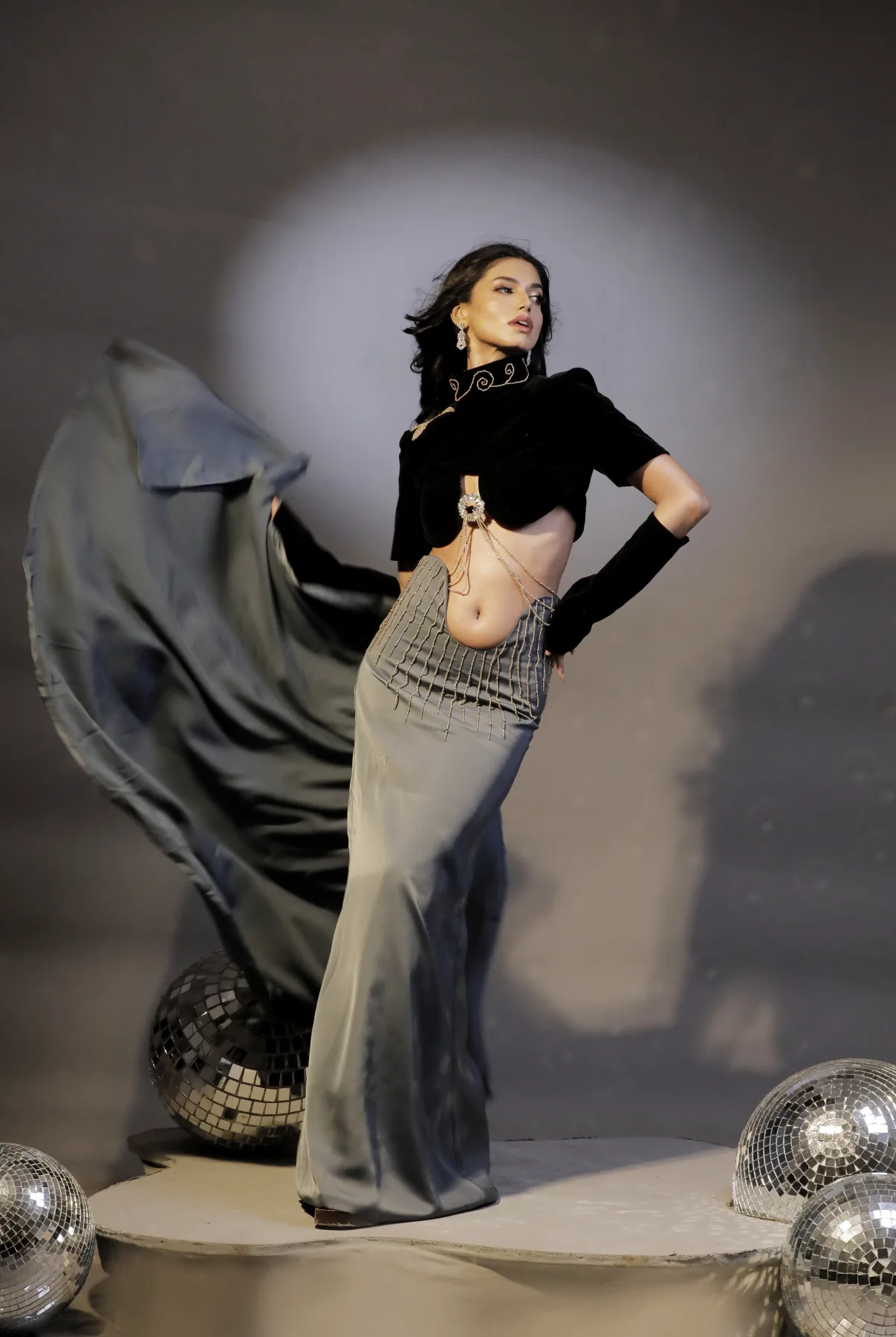 Velvet Cropped Bolero Maxi Skirt